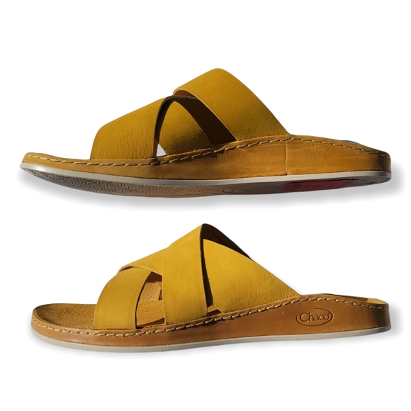 CHACO Leather Wayfarer Slide’s Womens Yellow Slip-on Sandal - Picture 7 of 16